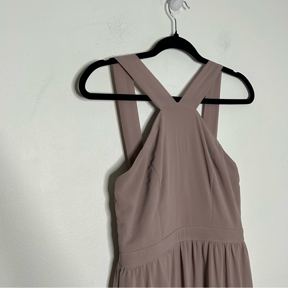Lulu’s Sz S Nude Neutral Chiffon Maxi Bridesmaid Dress - Picture 5 of 9